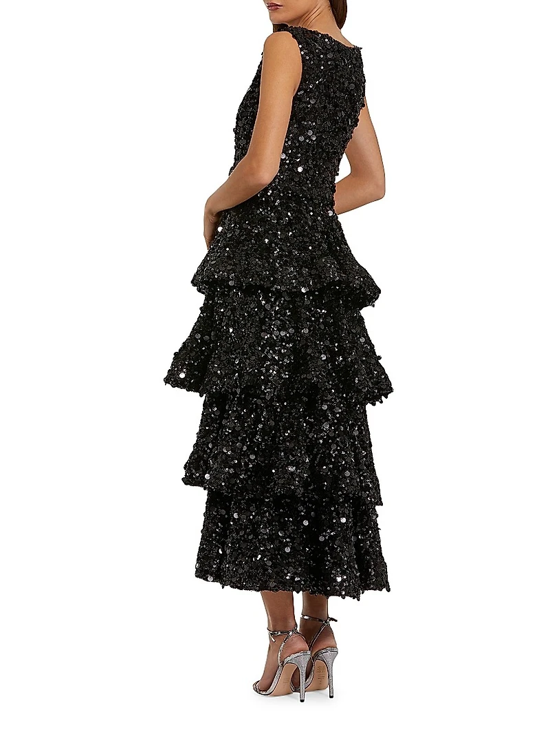 Sequined Tiered Midi-Dress