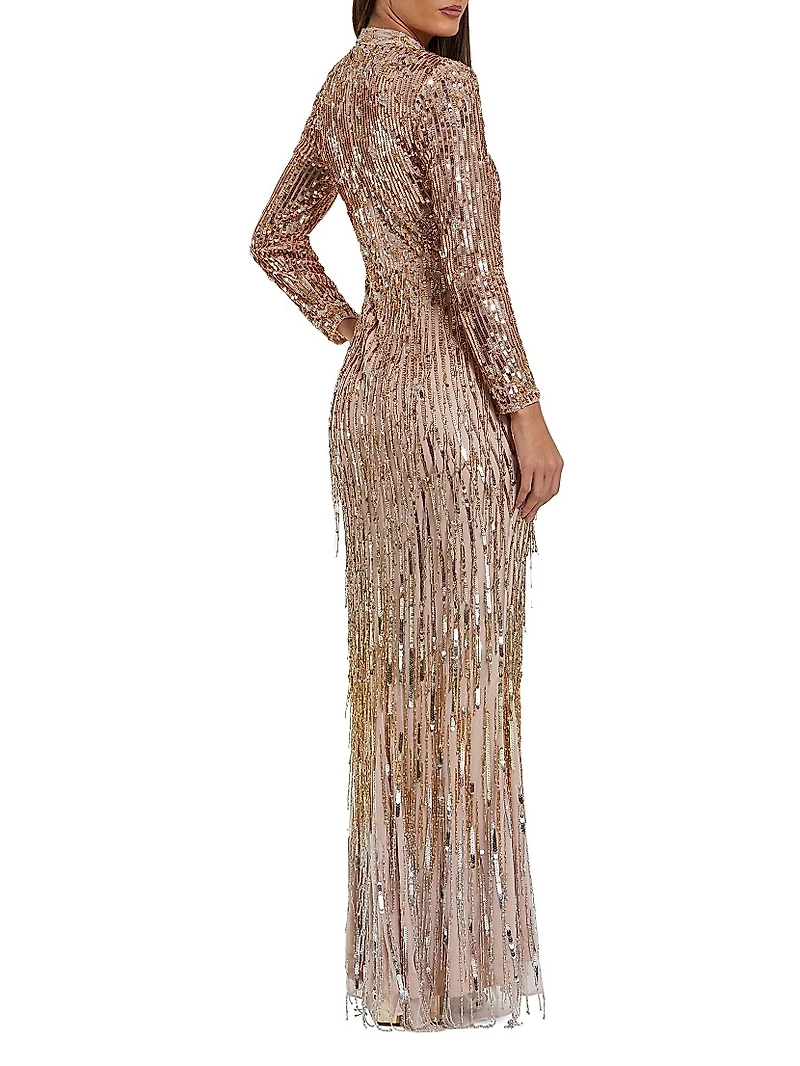 Sequined Fringe Column Gown