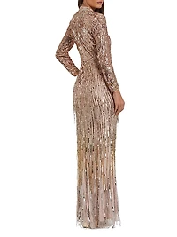 Sequined Fringe Column Gown