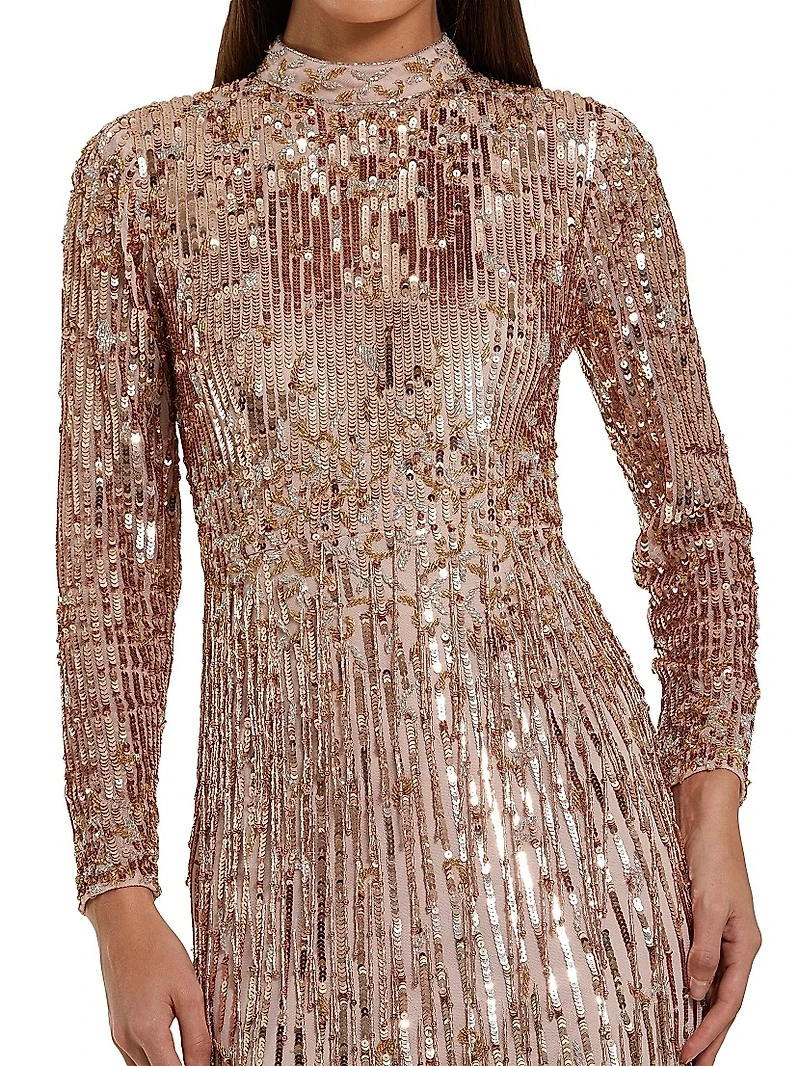 Sequined Fringe Column Gown
