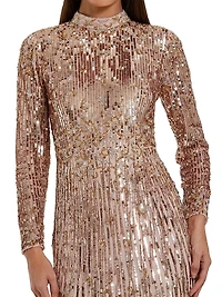 Sequined Fringe Column Gown