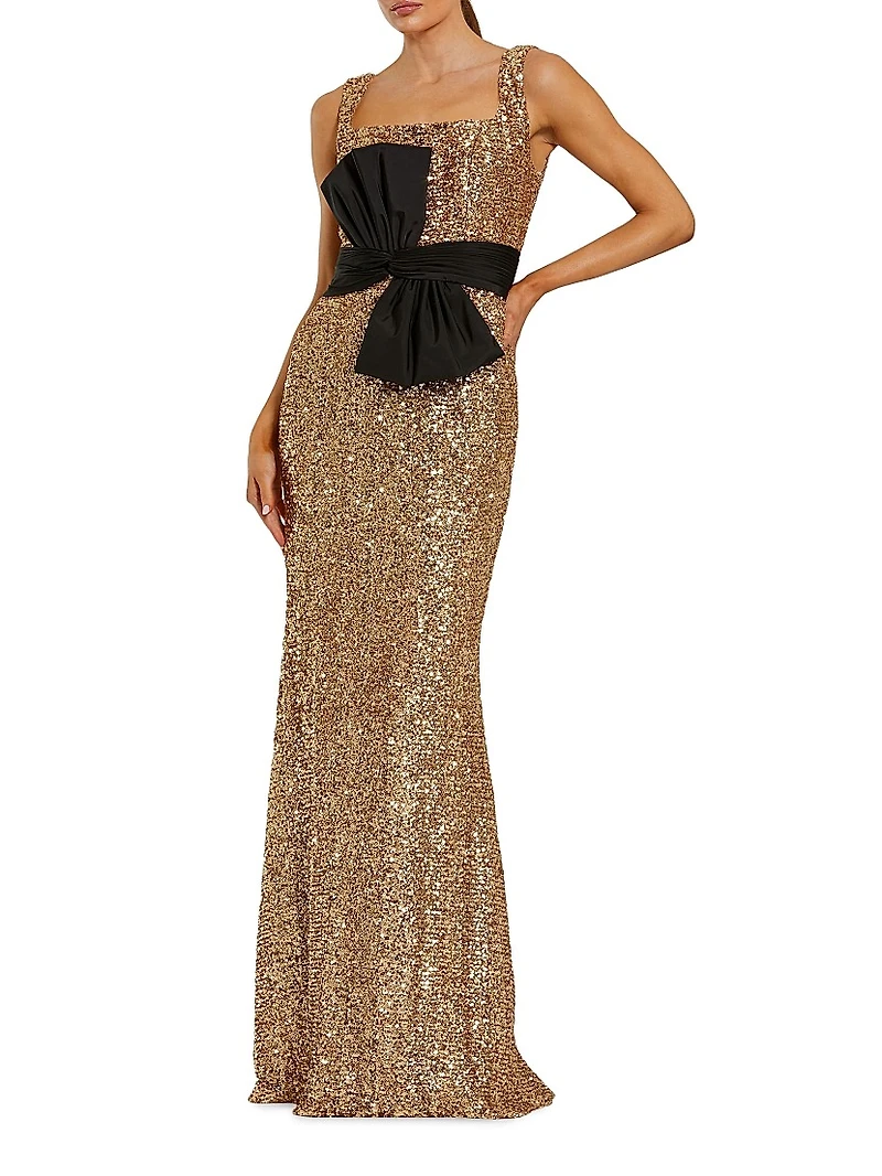 Sequined Bow Column Gown