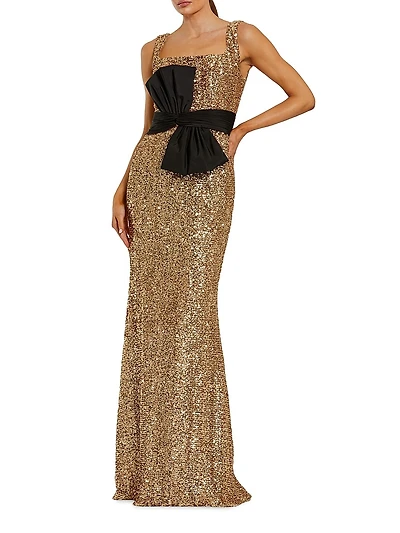 Sequined Bow Column Gown