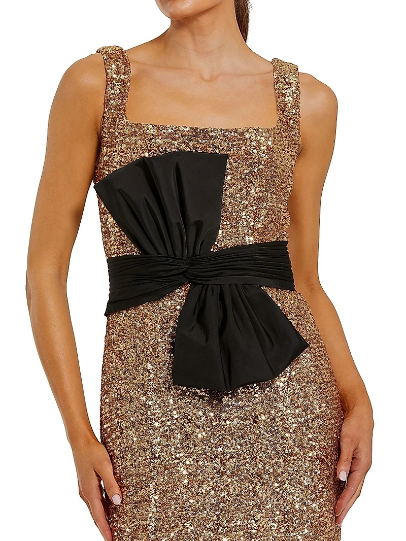 Sequined Bow Column Gown