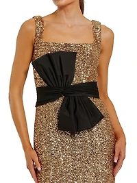 Sequined Bow Column Gown