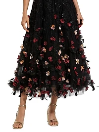 Sequined Floral Appliqué Cocktail Dress