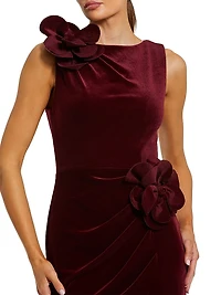 Floral Appliqué Velvet Column Gown