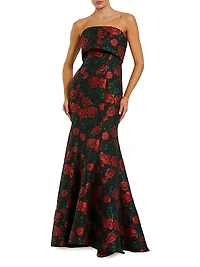 Floral Brocade Strapless Mermaid Gown