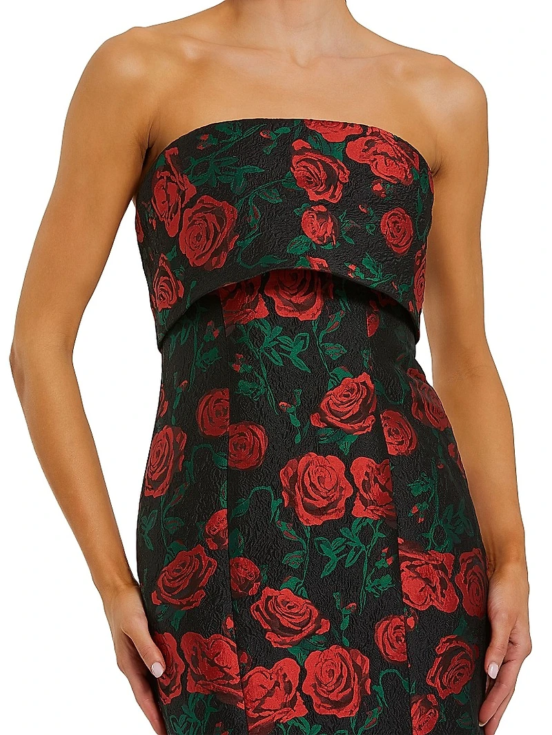 Floral Brocade Strapless Mermaid Gown