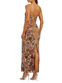 Floral Sequin Strapless Column Dress