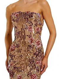 Floral Sequin Strapless Column Dress