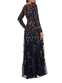 Floral Beaded Mesh A-Line Gown