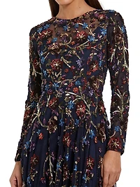 Floral Beaded Mesh A-Line Gown