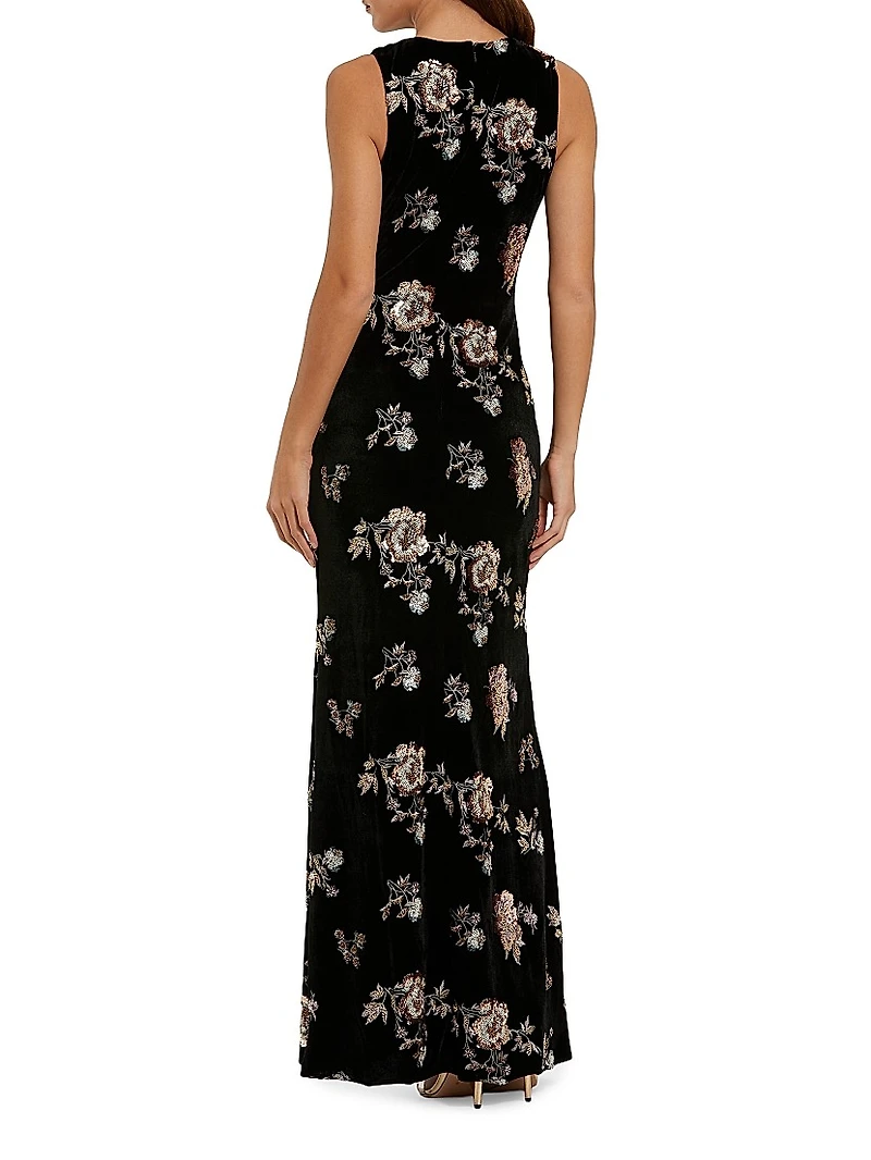 Floral Sequined Velvet Column Gown