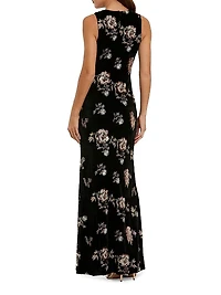 Floral Sequined Velvet Column Gown