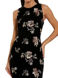 Floral Sequined Velvet Column Gown