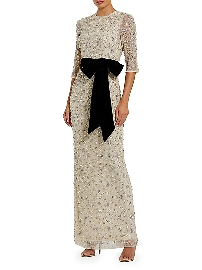 Beaded Bow Column Gown