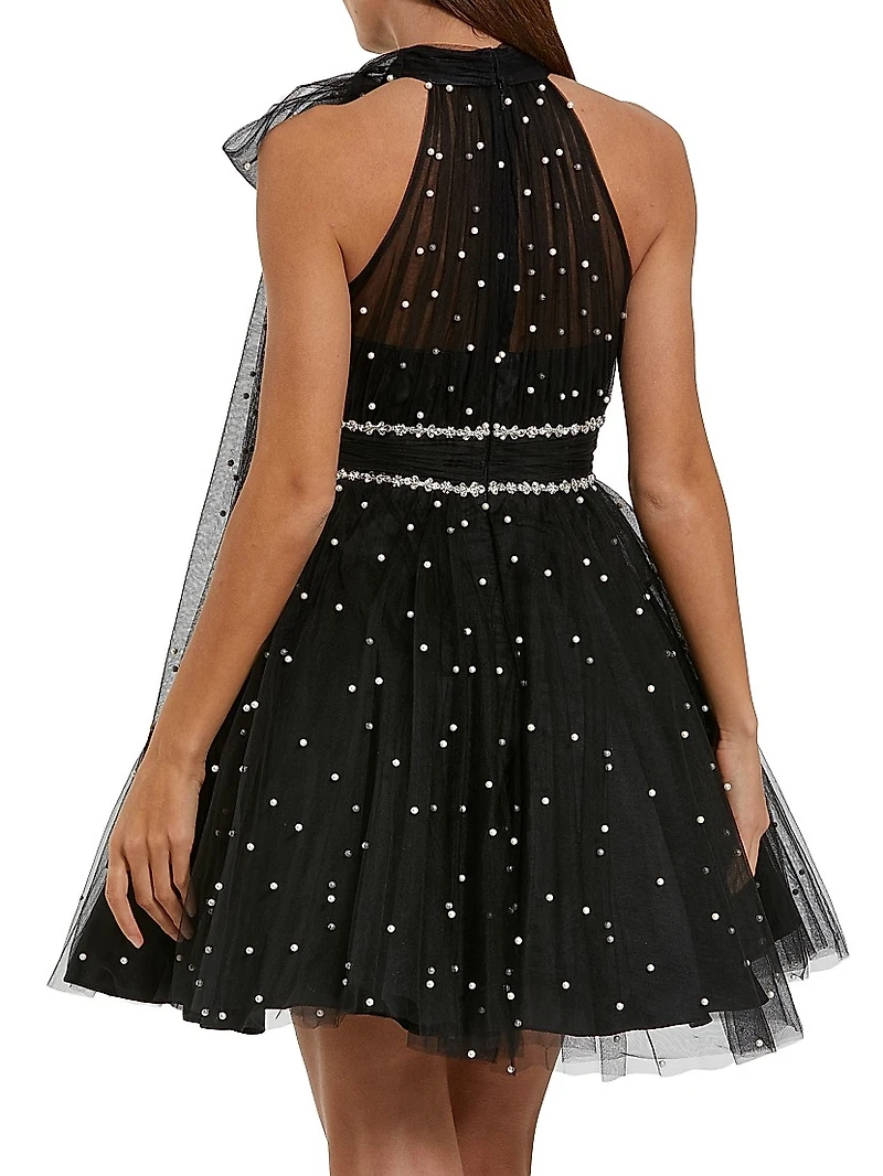 Embellished Tulle Mini Cocktail Dress