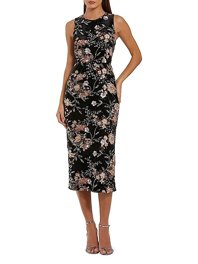Floral Embellished Velvet Cocktail Dress