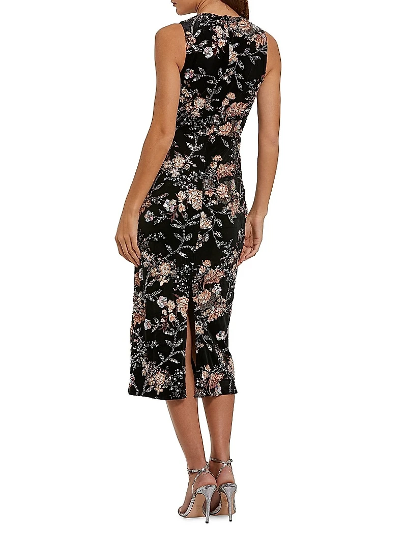 Floral Embellished Velvet Cocktail Dress