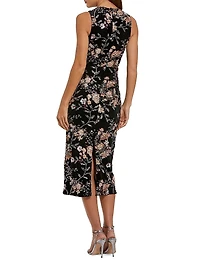 Floral Embellished Velvet Cocktail Dress