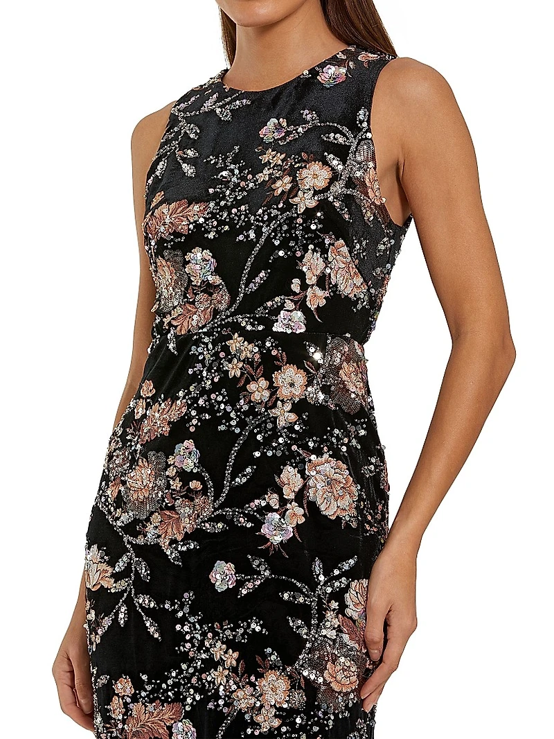 Floral Embellished Velvet Cocktail Dress