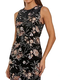 Floral Embellished Velvet Cocktail Dress