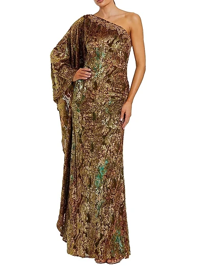 Beaded Burnout Velvet Kaftan Gown