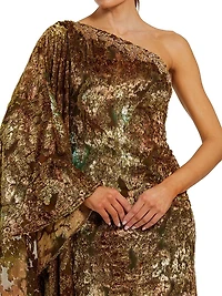 Beaded Burnout Velvet Kaftan Gown