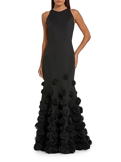 Rose Appliqué Crêpe Mermaid Gown