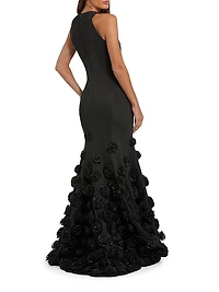 Rose Appliqué Crêpe Mermaid Gown