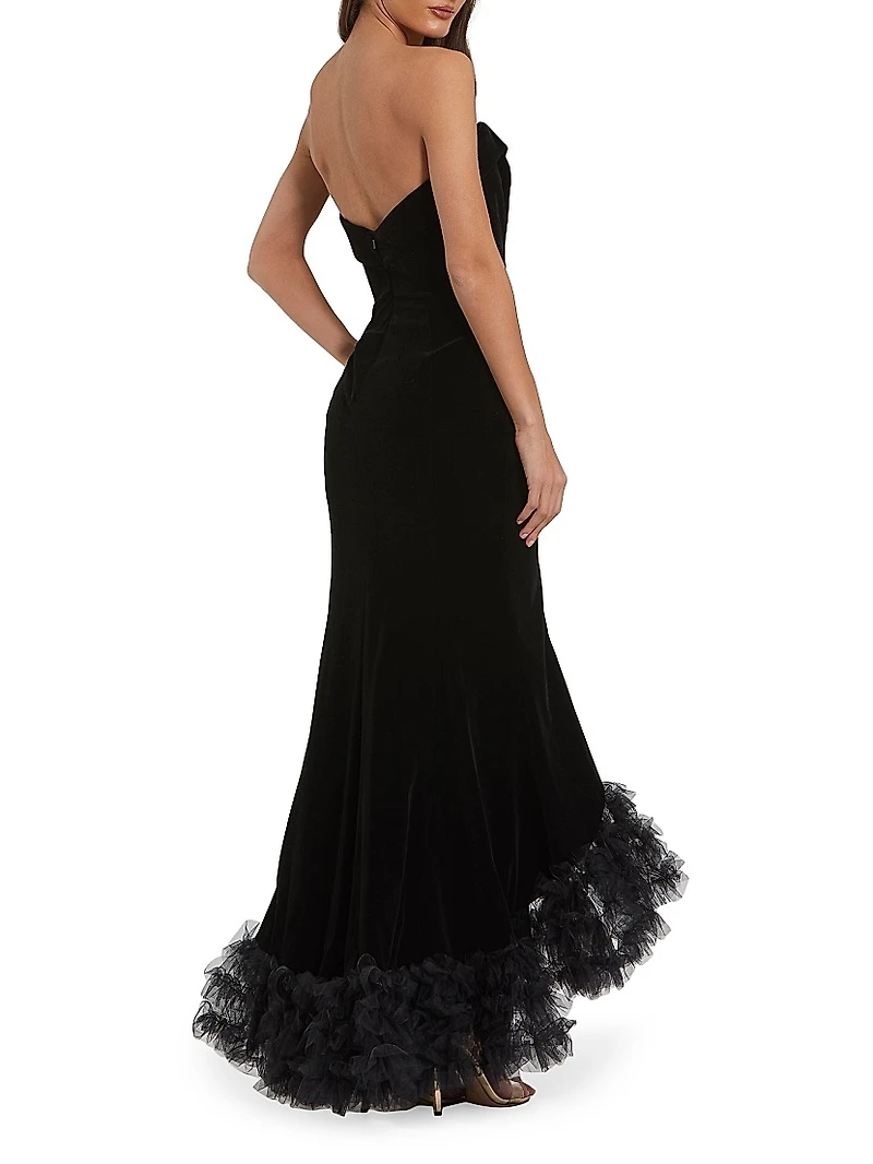 Frilled-Slit Crossover Bustier Gown