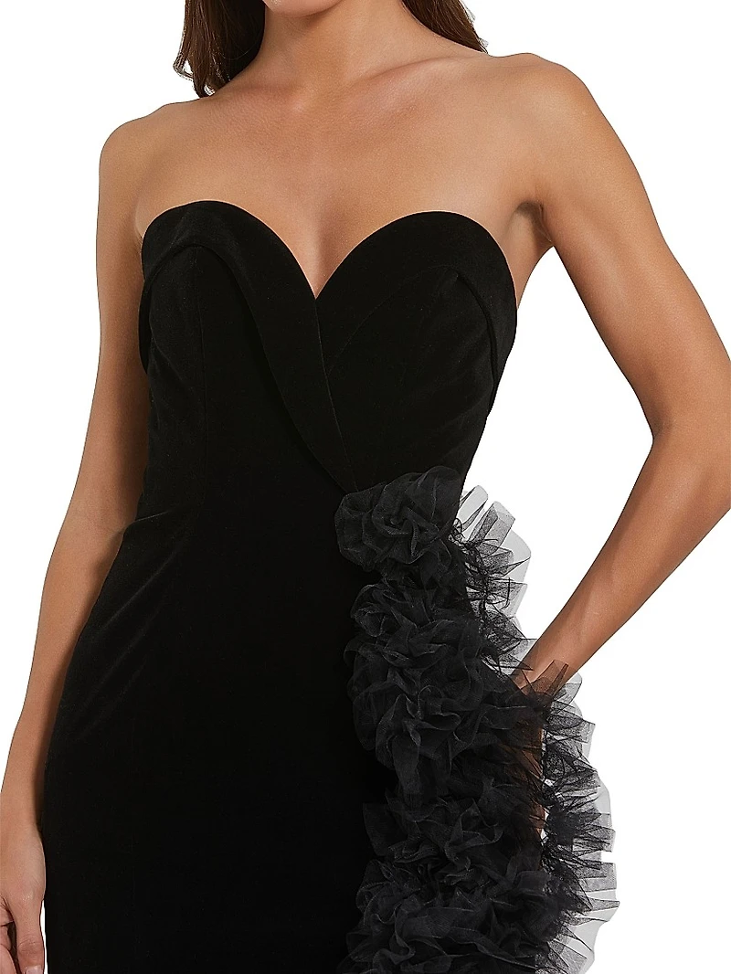 Frilled-Slit Crossover Bustier Gown
