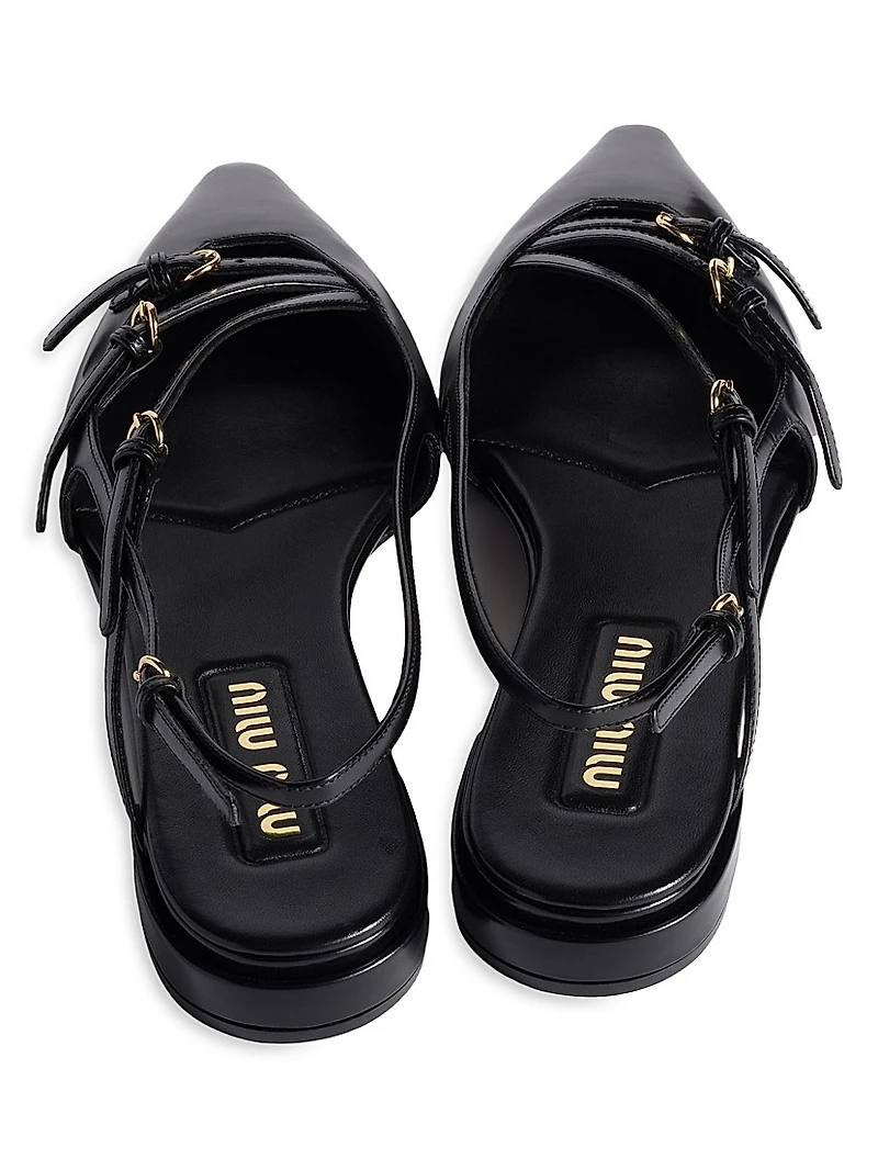 Leather Slingback Ballerinas with Buckles