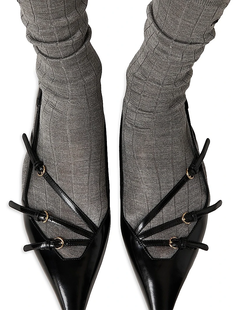 Leather Slingback Ballerinas with Buckles