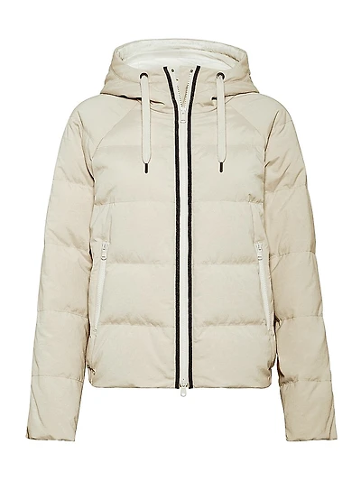 Techno Canvas Hooded Down Jacket with Shiny Eyelets