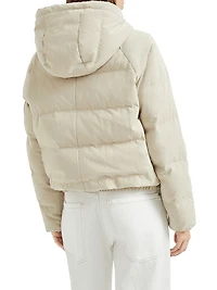 Techno Canvas Hooded Down Jacket with Shiny Eyelets