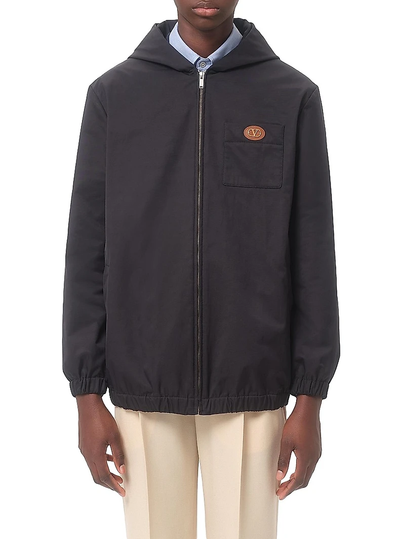 Nylon Hooded Jacket with VLogo Patch