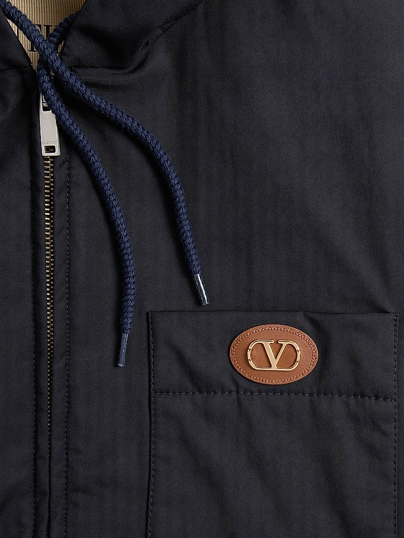 Nylon Hooded Jacket with VLogo Patch