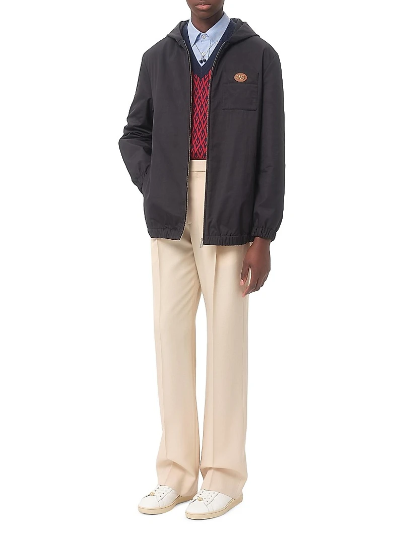 Nylon Hooded Jacket with VLogo Patch