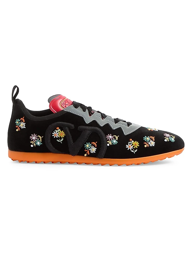Chromathon Velvet Sneakers with Floral Embroidery