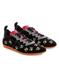 Chromathon Velvet Sneakers with Floral Embroidery