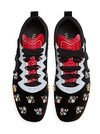 Chromathon Velvet Sneakers with Floral Embroidery