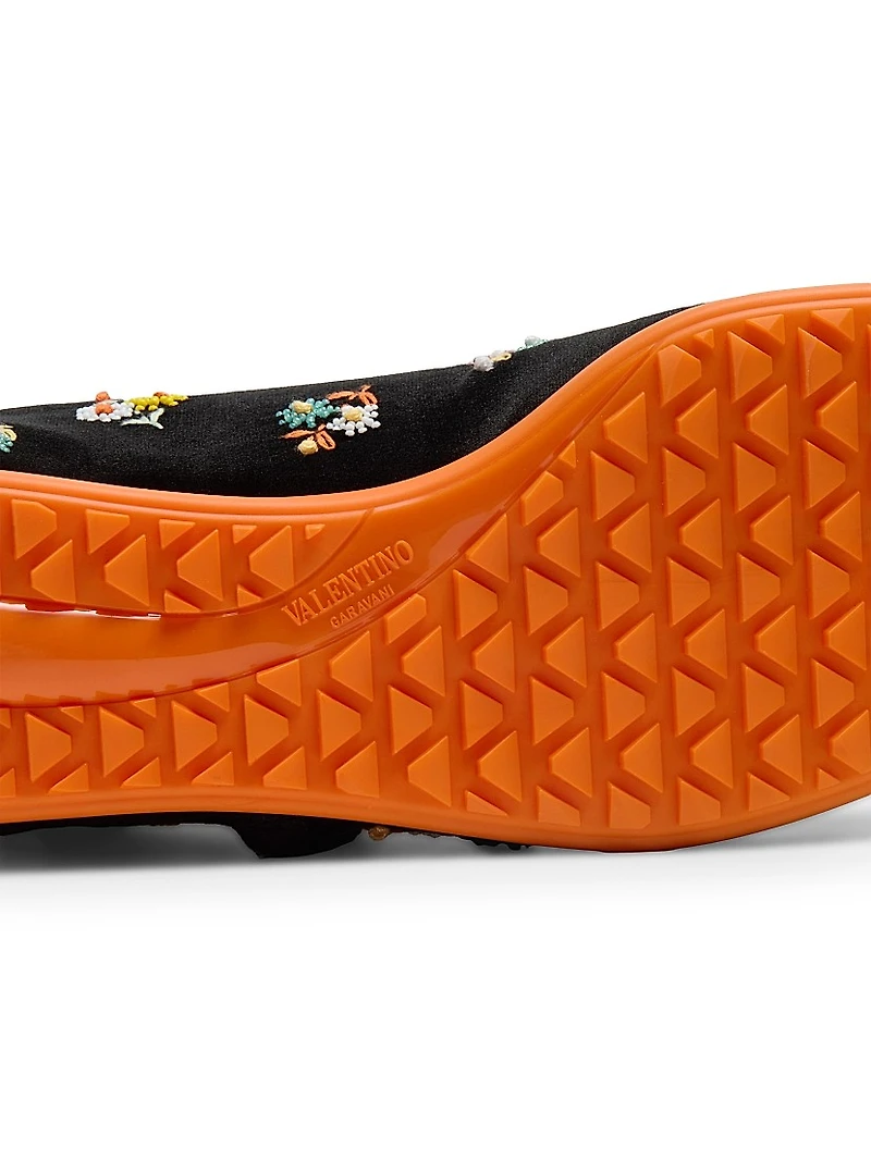 Chromathon Velvet Sneakers with Floral Embroidery