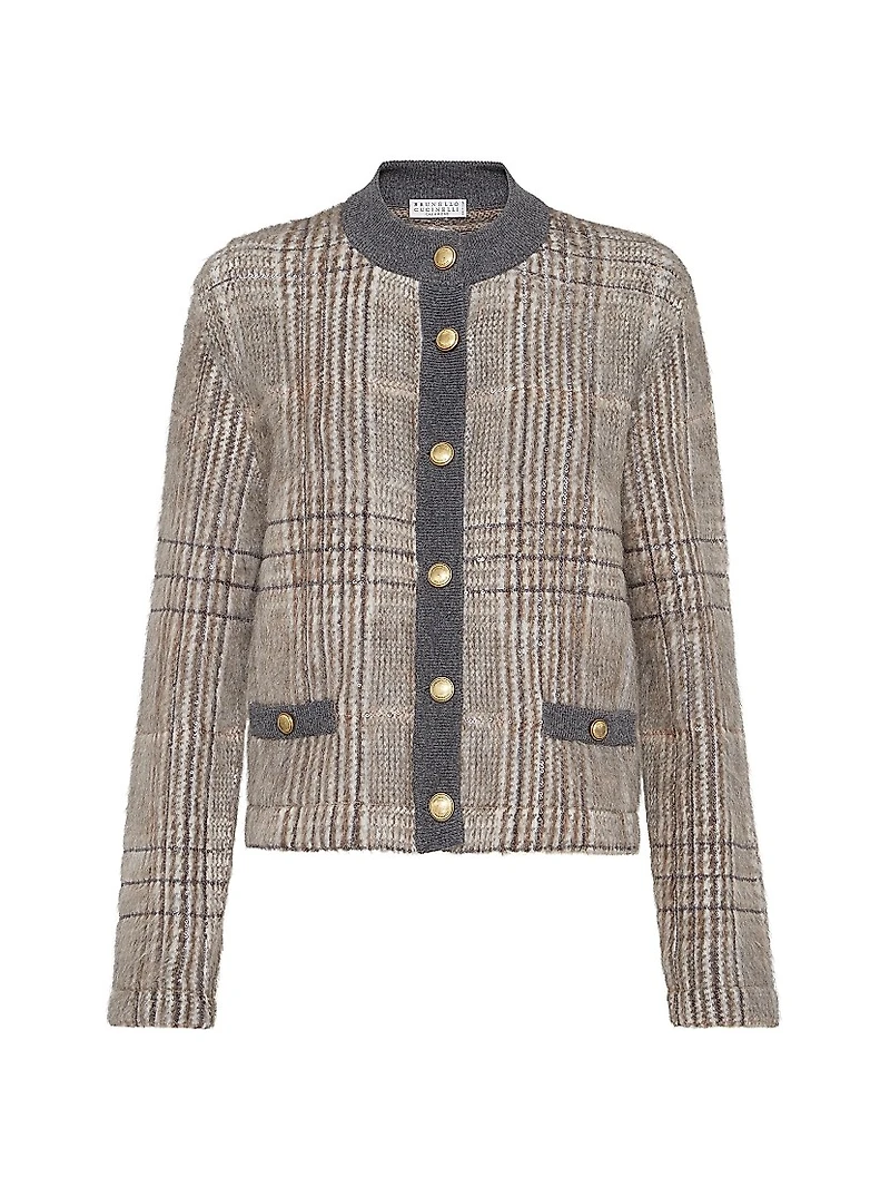 Mohair Virgin Wool and Cashmere Jacquard Cardigan