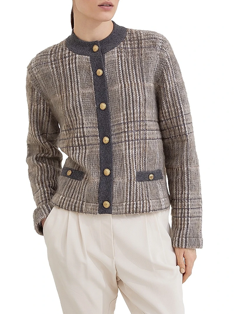Mohair Virgin Wool and Cashmere Jacquard Cardigan