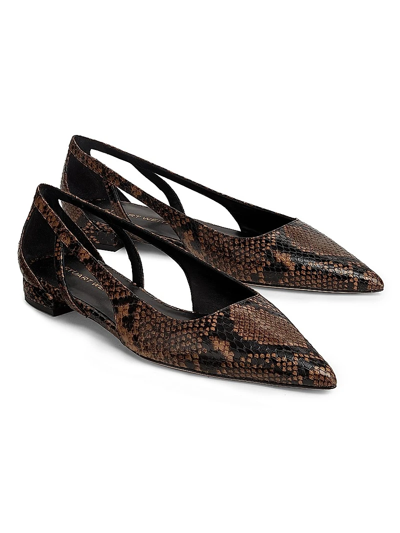Flat Stuart Power Snake-Embossed Leather Cut-Out Flats