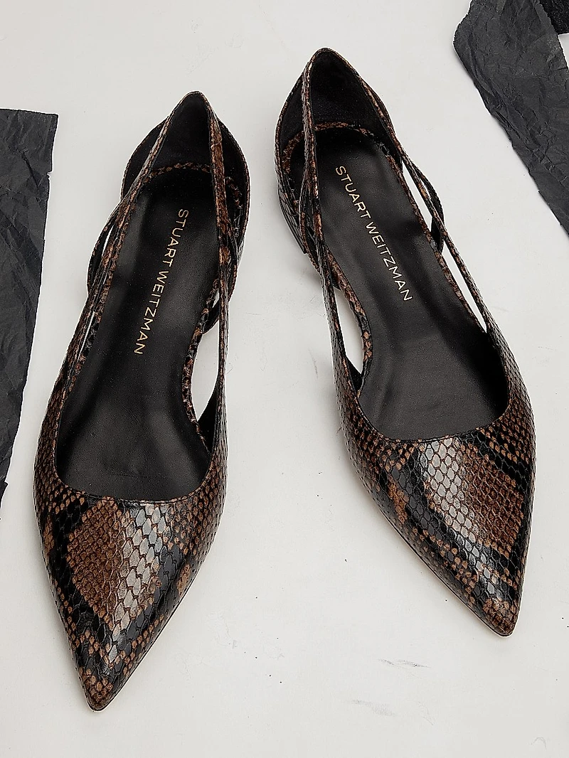 Flat Stuart Power Snake-Embossed Leather Cut-Out Flats