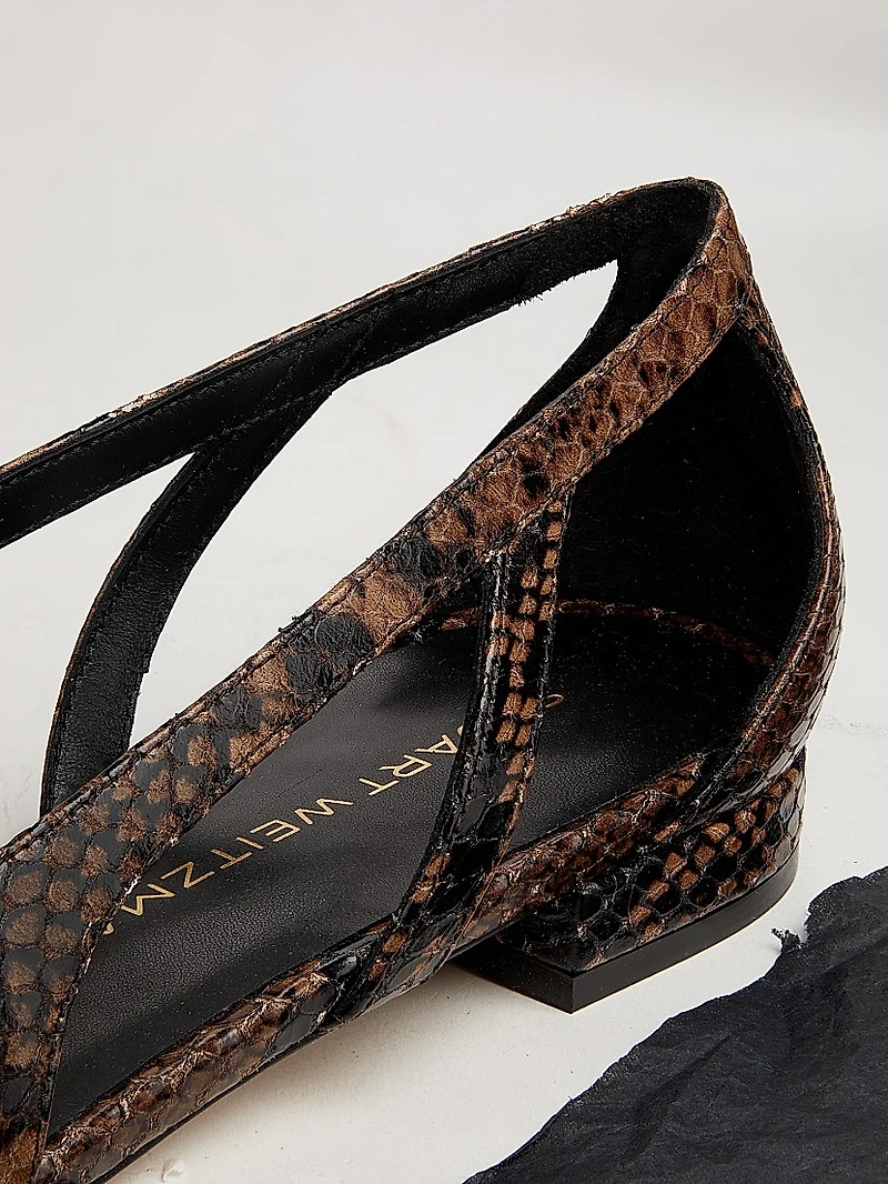 Flat Stuart Power Snake-Embossed Leather Cut-Out Flats