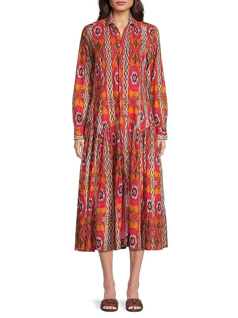 Jeremie Drop-Waist Button-Front Midi-Dress